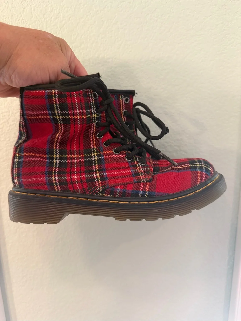 Dr. Martens 1460 Black and Red Tartan Boots - Sz 1